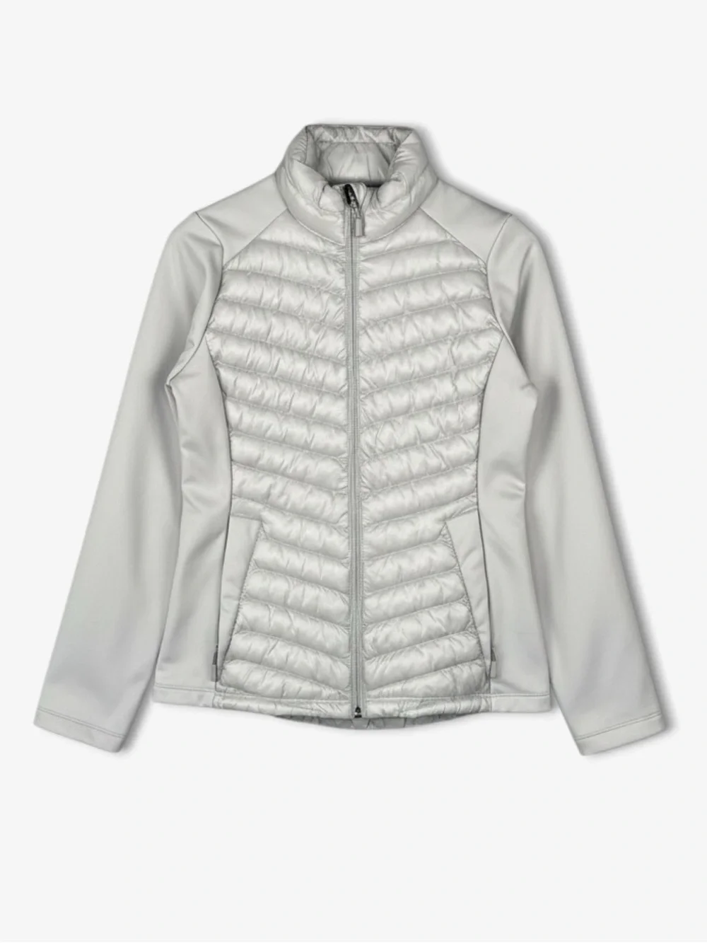 32 DEGREES HEAT Mixed Media Puffer‎ Jacket XS Light Gray Packable Outdoor Casual